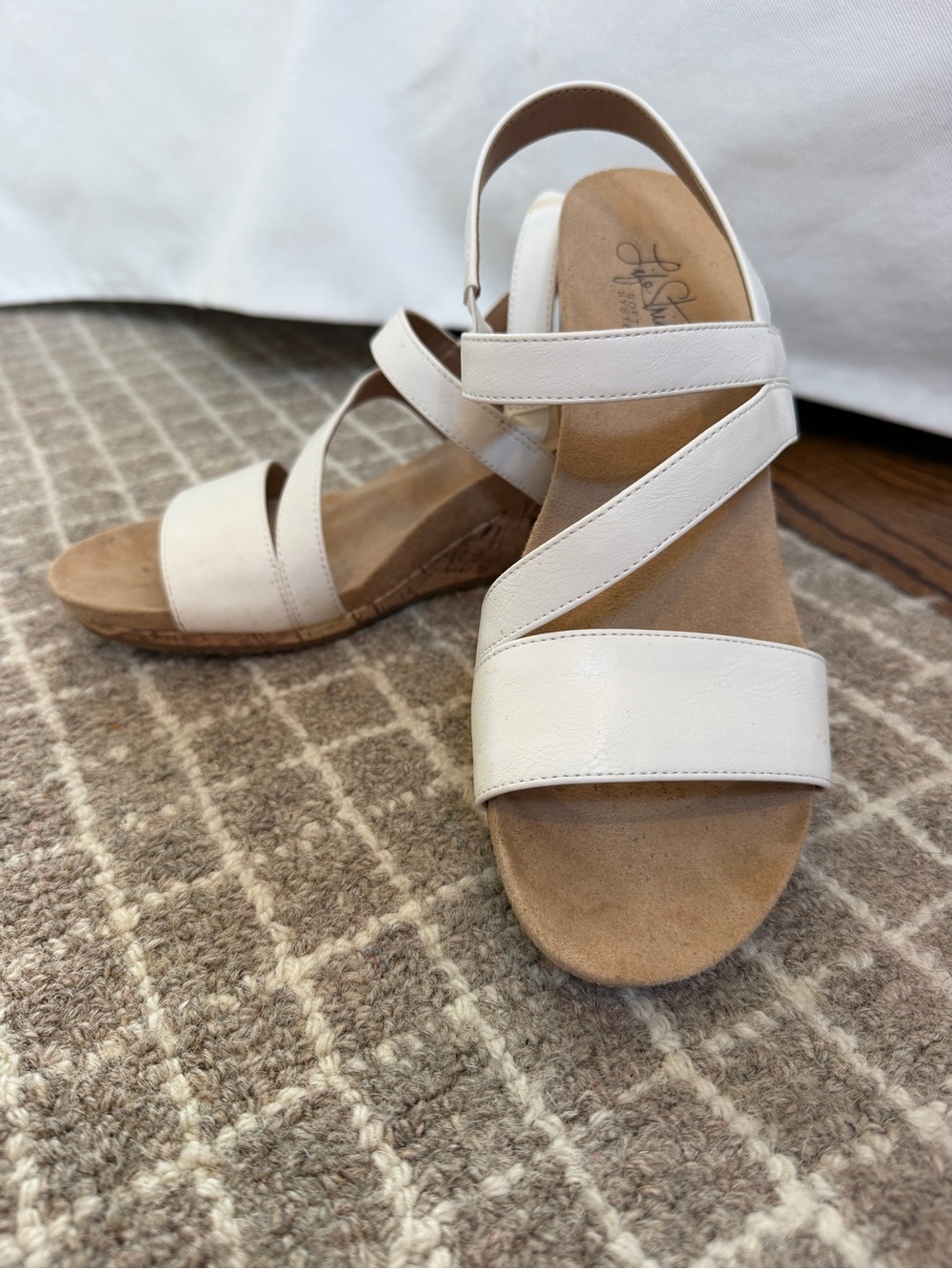 Life Stride White Strappy Wedge Sandals
